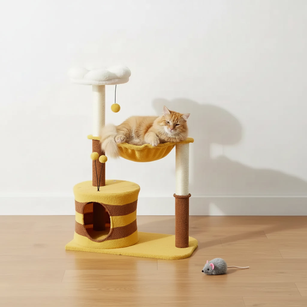 Bee Cat Tree | Indoor Cat Tower with Cozy Condo 1