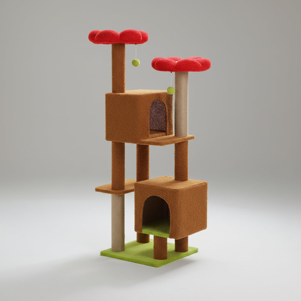 Floral Cat Tree | Indoor Cat Tower with Perches and Condos 1