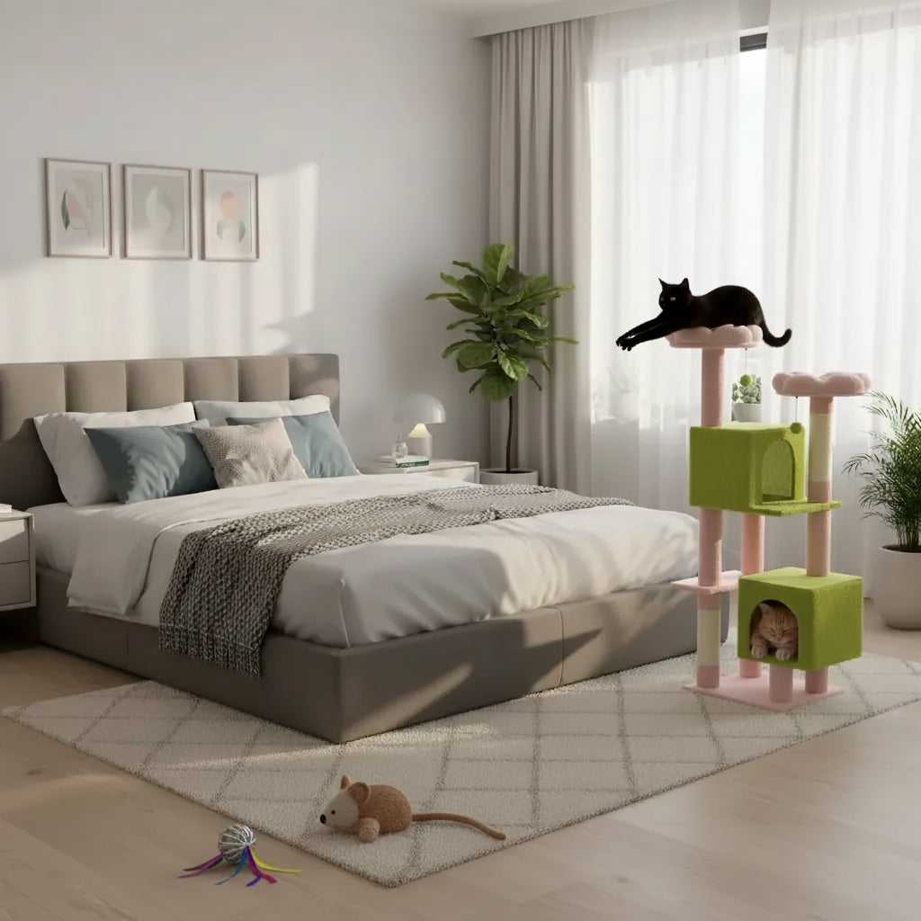 Floral Cat Tree | Indoor Cat Tower with Perches and Condos 5
