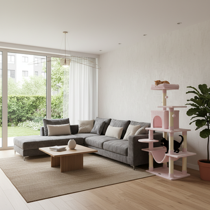 Pink Cat Tree | Modern Multi-Level Indoor Condo 1
