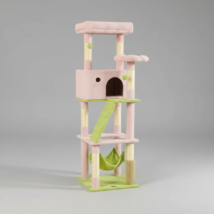 Pink Cat Tree with Condo & Hammock | Cat Furniture 0