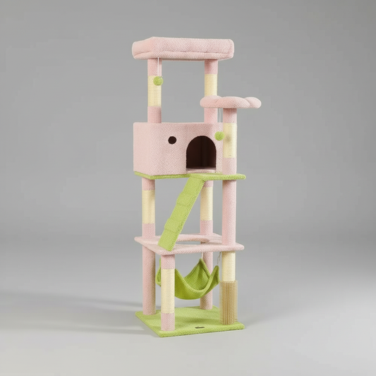 Pink Cat Tree with Condo & Hammock | Cat Furniture 0