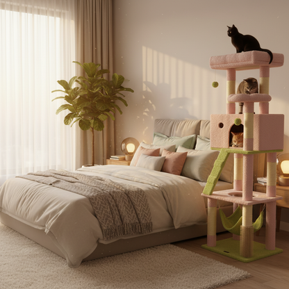 Pink Cat Tree with Condo & Hammock | Cat Furniture 2