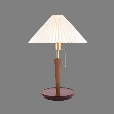 Vintage Pleated Wood Table Lamp | Bedside Lamps for Living Room