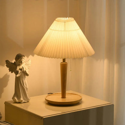 Vintage Pleated Wood Table Lamp | Bedside Lamps for Living Room