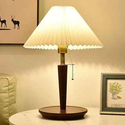 Vintage Pleated Wood Table Lamp | Bedside Lamps for Living Room