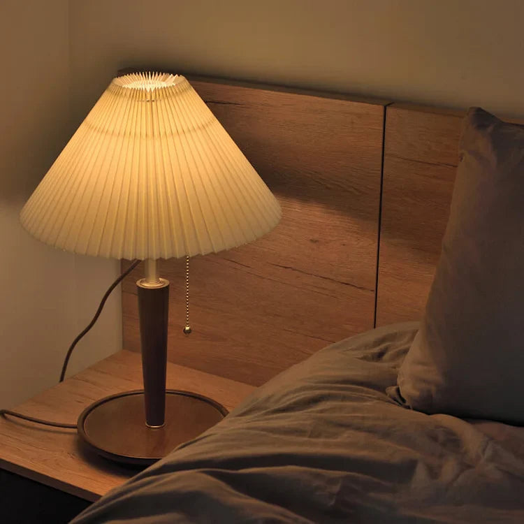 Vintage Pleated Wood Table Lamp | Bedside Lamps for Living Room