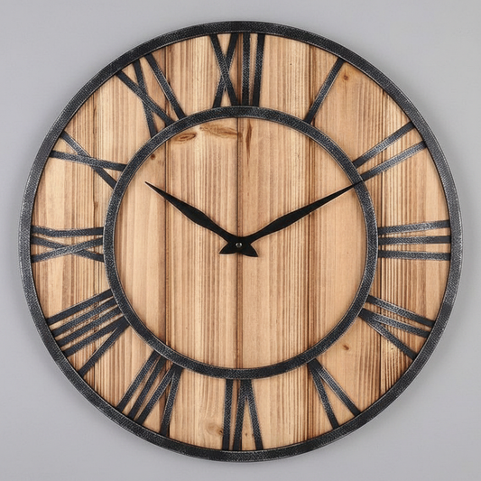 Wood and Metal Round Wall Clock | Modern Wall Clock Decor