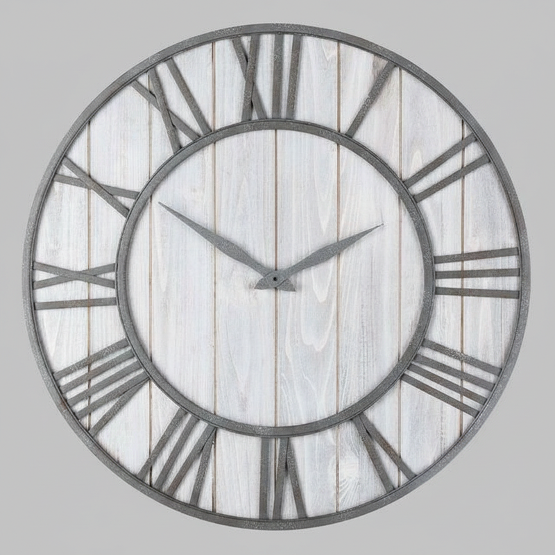 Wood and Metal Round Wall Clock | Modern Wall Clock Decor
