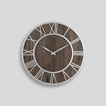Wood and Metal Round Wall Clock | Modern Wall Clock Decor