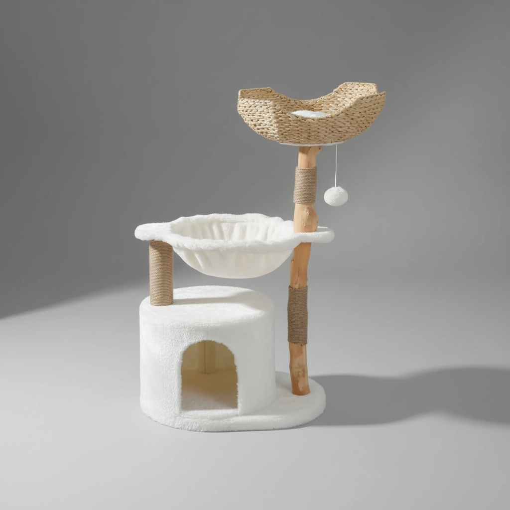 Wooly Cat Tower | Natural Wood Cat Tree for Large Cats 0